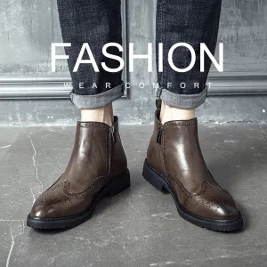 Double Zipper Casual Leather Luxury Brogue Men's Designer Business Brand Formal Chelsea Dress Shoes – Ankle Boots Footwear