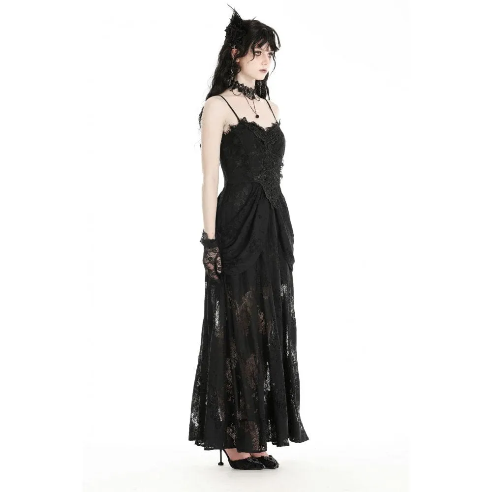 Women's Gothic Floral Embroidered Lace Wedding Slip Dress